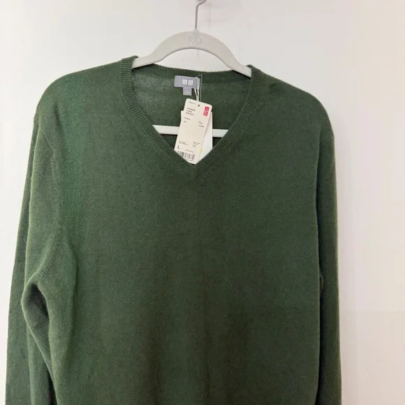 Uniqlo Men's 100% Cashmere V-Neck Sweater Dark Green L